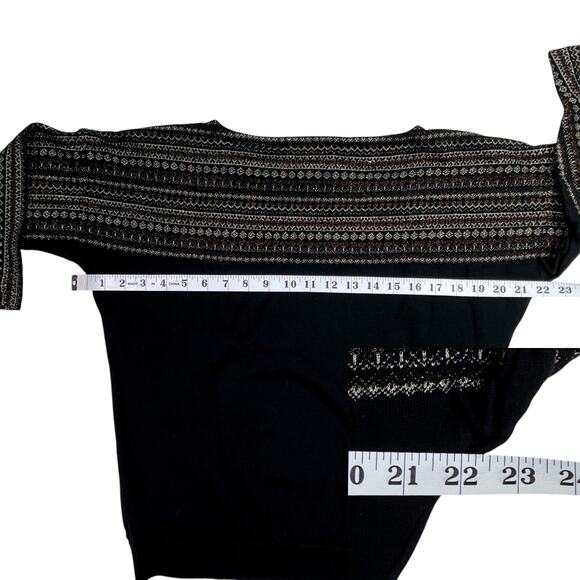 Chaps Classics Boat Neck Knit Sweater 3/4 Sleeve Petite Large Black Metallic Gol - Picture 13 of 14